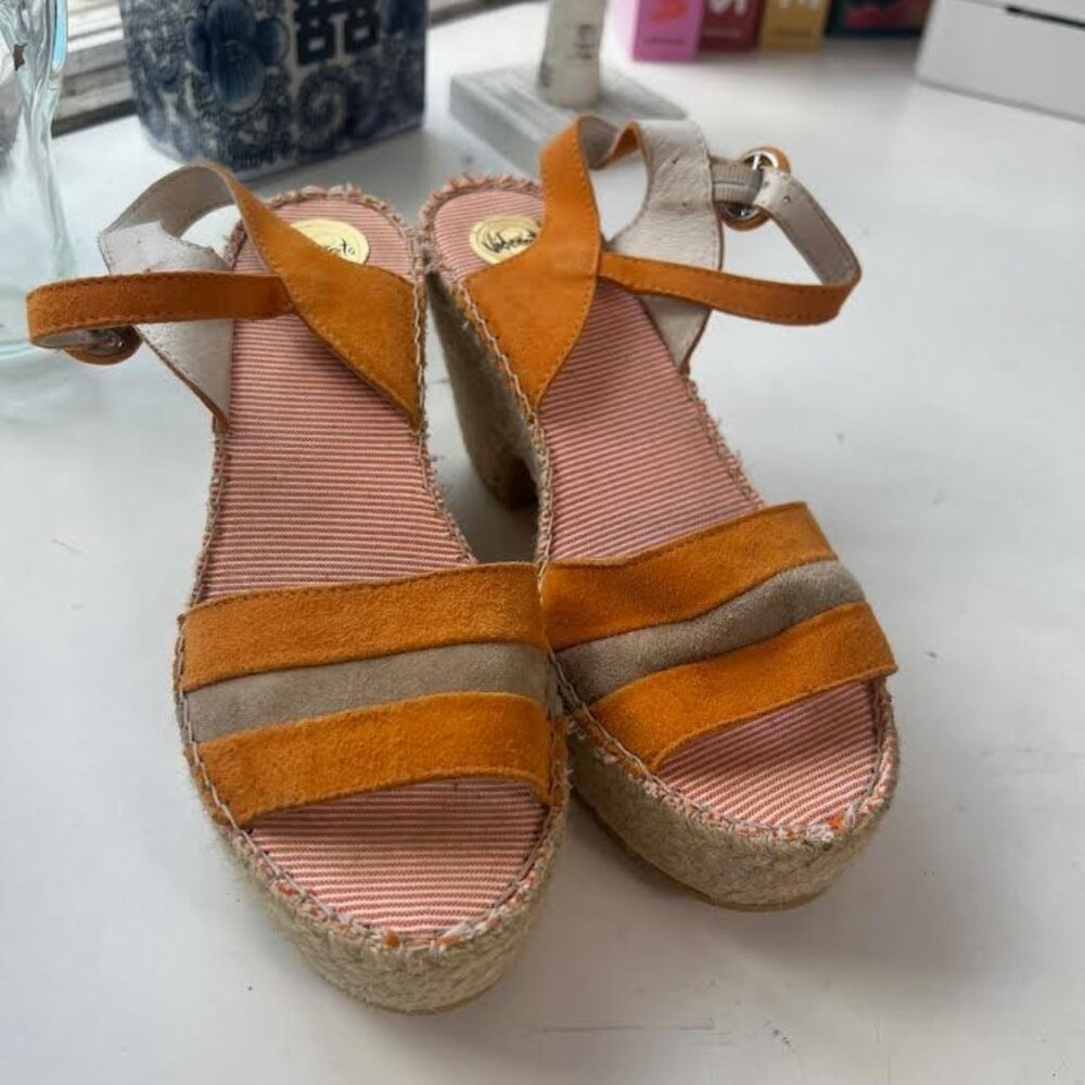 Vidorreta Heather Espadrilles in Orange and Tan Suede - Size 38/7